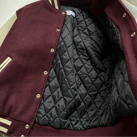 Vintage 1960’s burgundy dark red cream leather sleeves letterman jacket - Picture 6 of 7